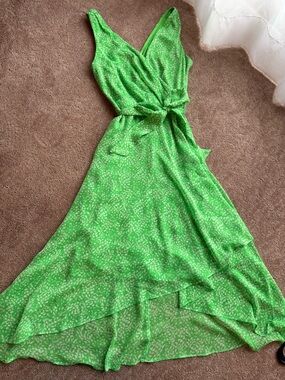 DKNY Bright Green Sleeveless Wrap High-Low Dress, NWT